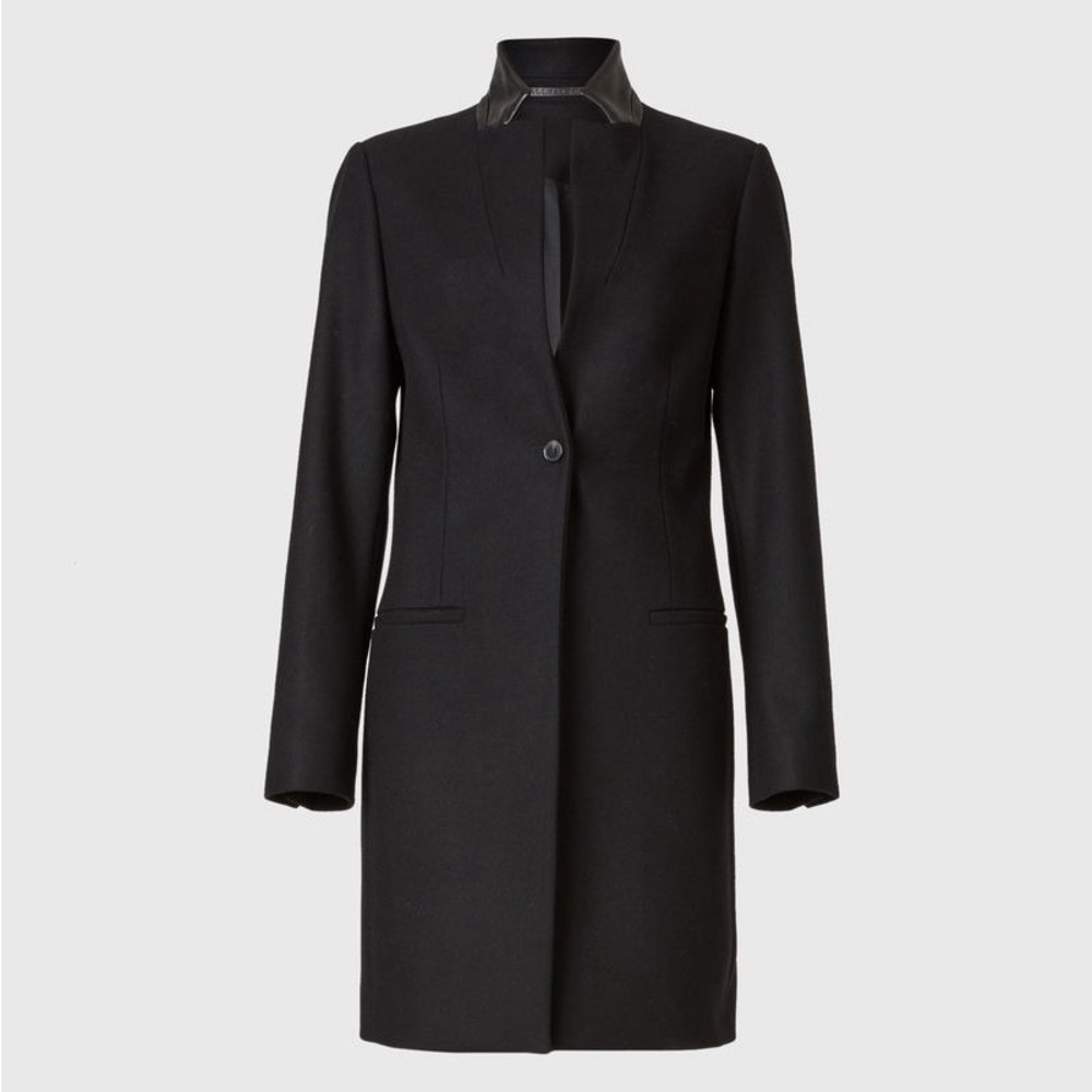 AllSaints Leni Lea Wool Blend Coat 
w/ Leather-Trim Collar